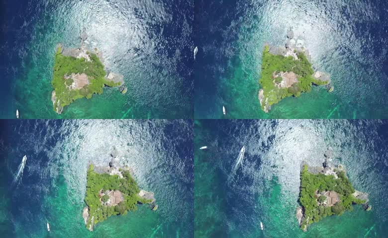 海岛航拍海洋大海船