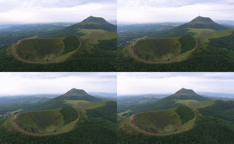 航拍环形山谷森林地貌