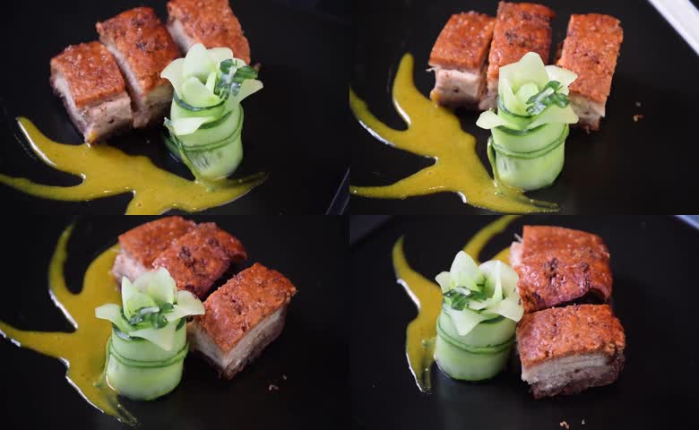 西餐烤猪肉菜品特写