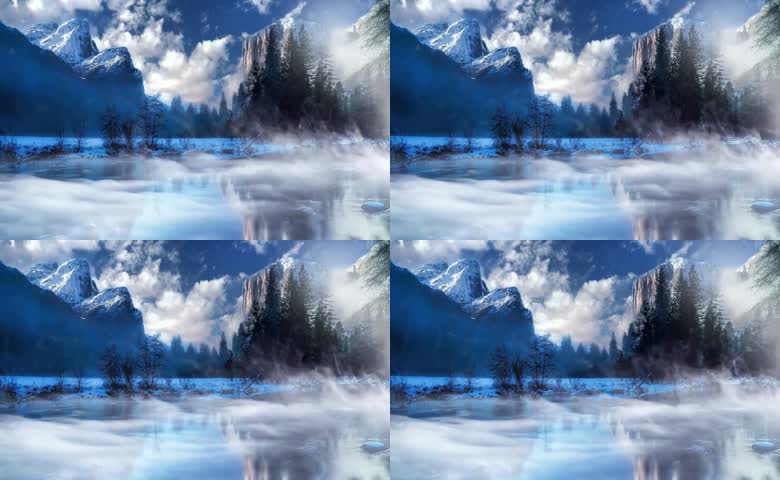雪山湖泊山间云雾风光