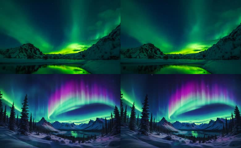 极光下的雪山
