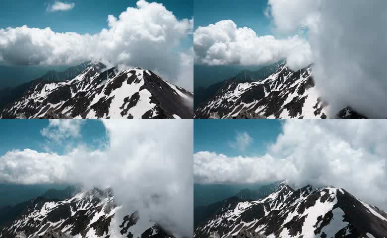 高山雪峰云雾缭绕