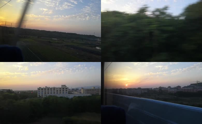 列车窗外黄昏景色