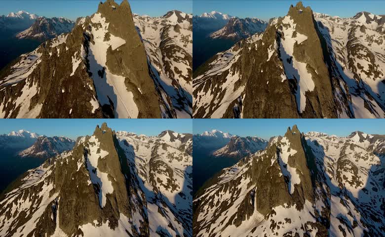 航拍岩石雪山山峰