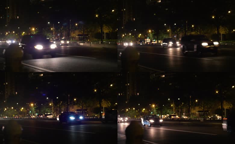 城市夜晚街道车流实拍