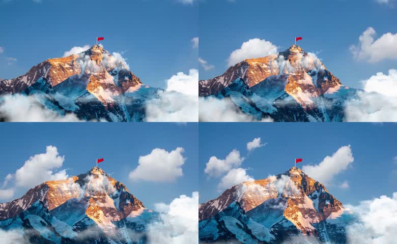 珠穆朗玛峰山顶红旗