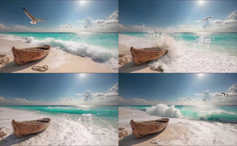 碧海沙滩海鸥飞翔
