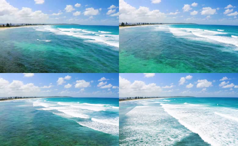 蓝天白云下海滨海浪