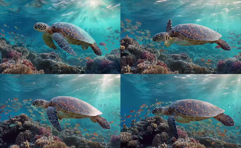 水下海龟与鱼群