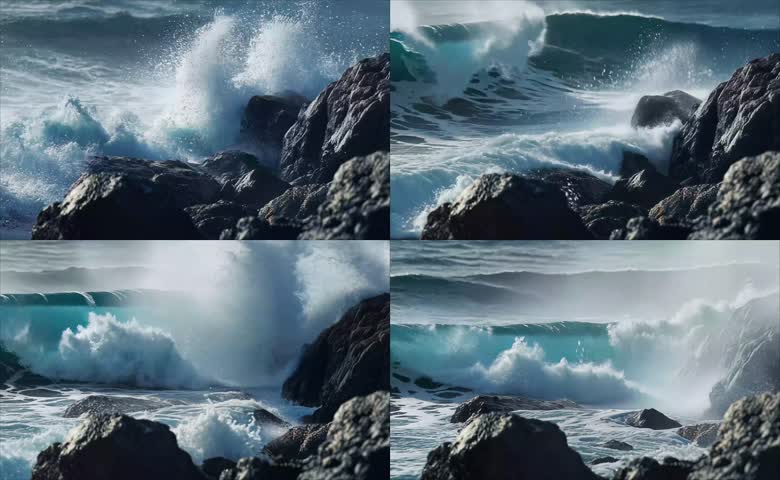巨浪拍打海边礁石