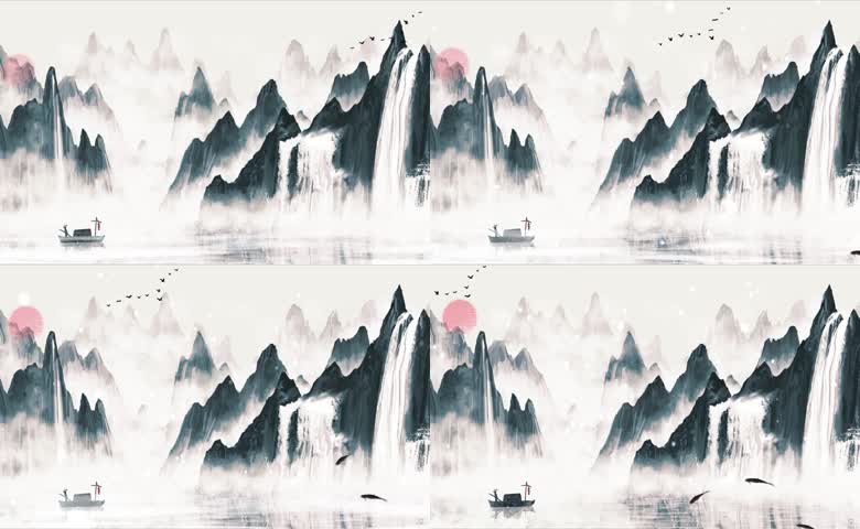 国风水墨山水动态画面