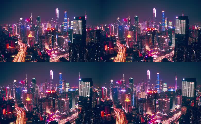 震撼航拍广州CBD城市繁华夜景