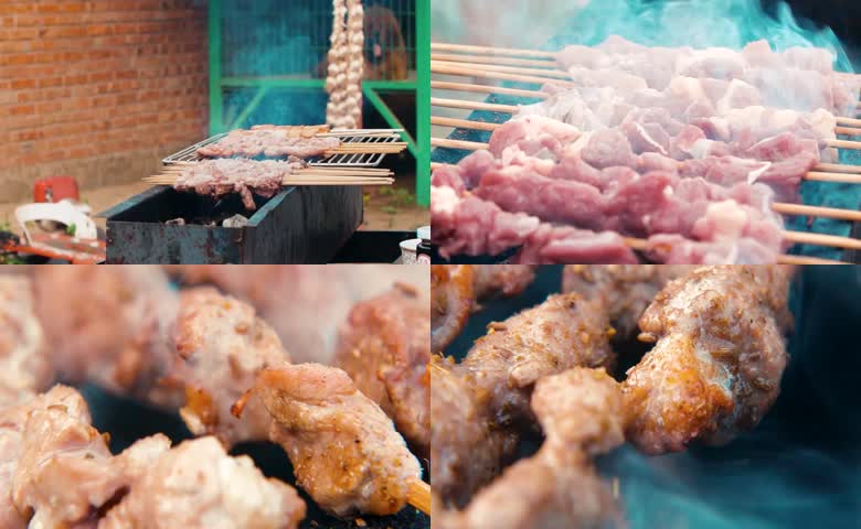 实拍烤羊肉串烧烤烤肉