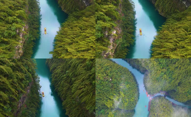 航拍山清水秀的阿依河景区