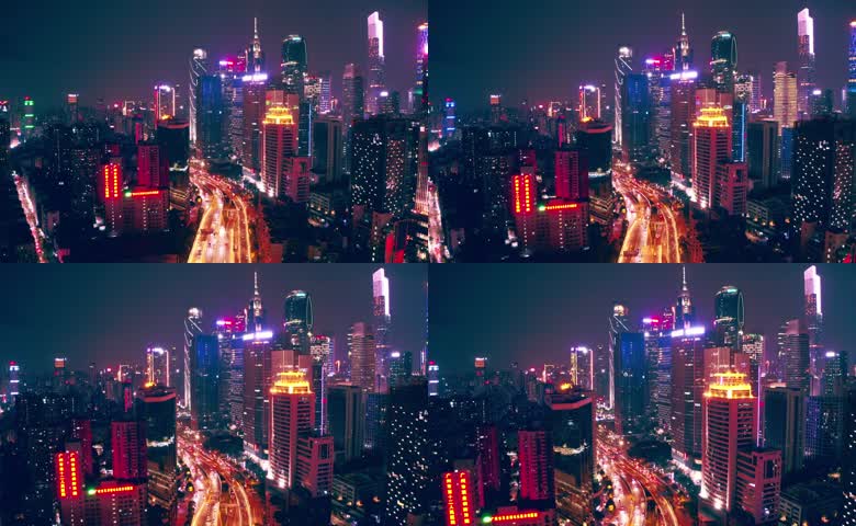 航拍广州CBD城市繁华夜景