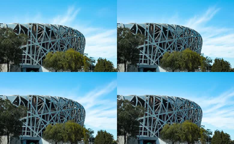 北京鸟巢建筑蓝天白云延时