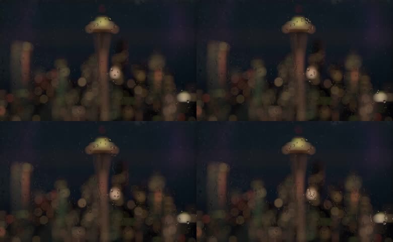 雨打玻璃城市夜景实拍