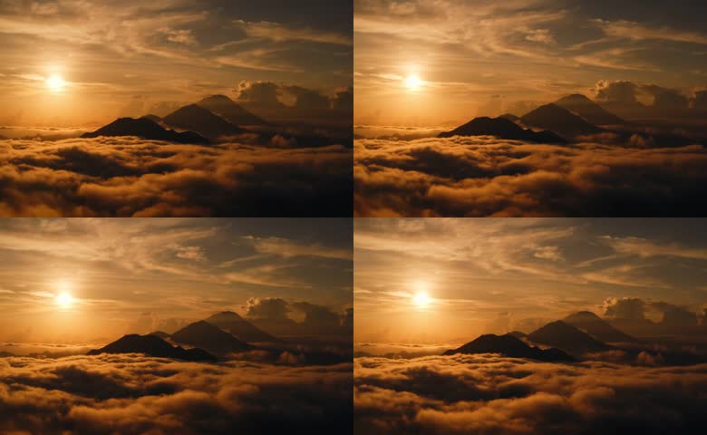 金色夕阳下的高山云海