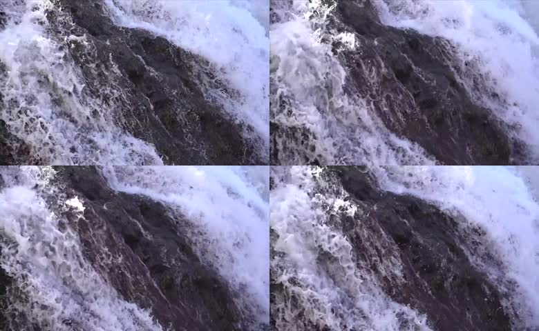 山间岩石瀑布湍急水流实拍