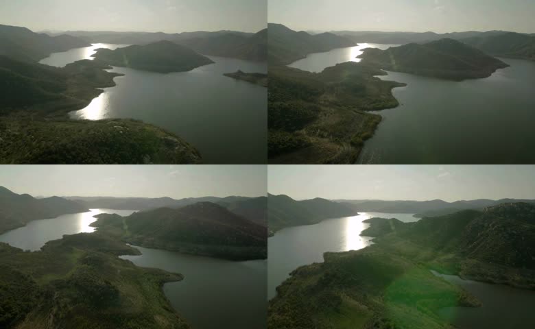 航拍视角高山湖泊风光