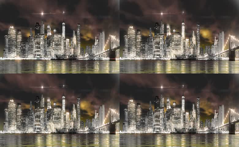 纽约曼哈顿滨江天际线夜景