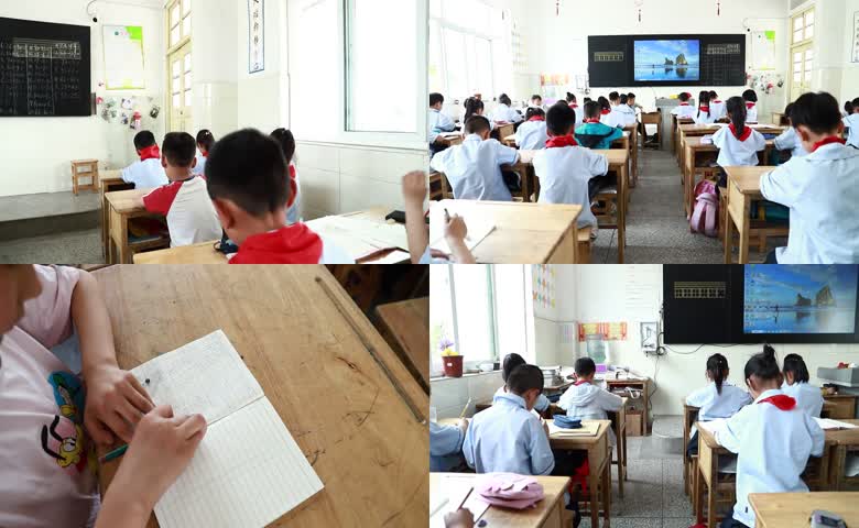 小学生在教室中安静自习