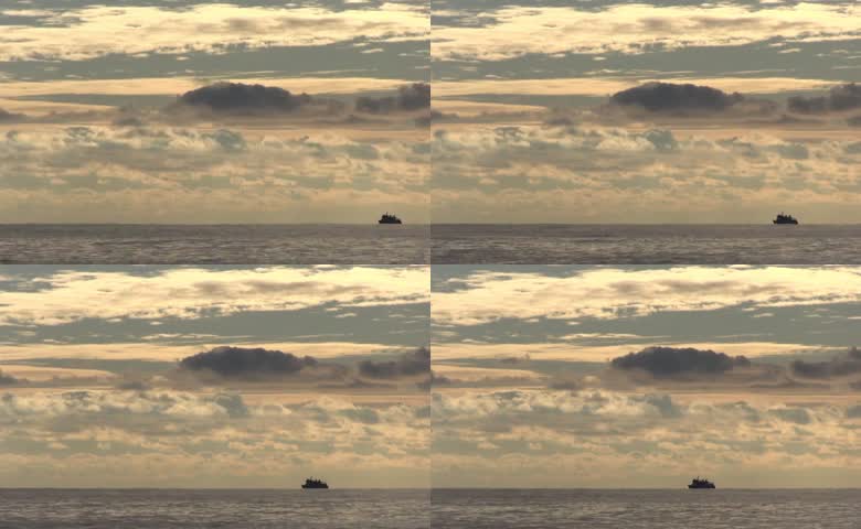 夕阳海洋大海航船航行延时