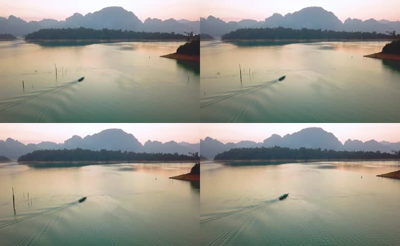 湖面游船行过美景