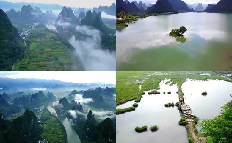 航拍广西桂林山水人文自然风光