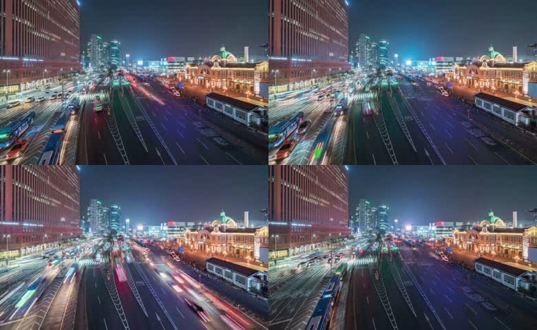 城市夜景交通穿梭