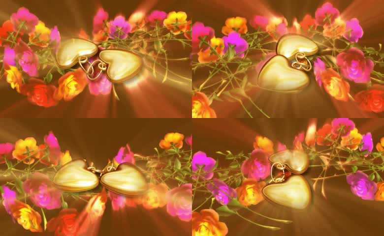 金色爱心浪漫鲜花背景视频