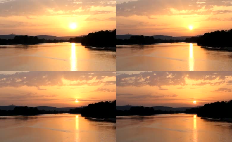 日落河畔的夕阳美景