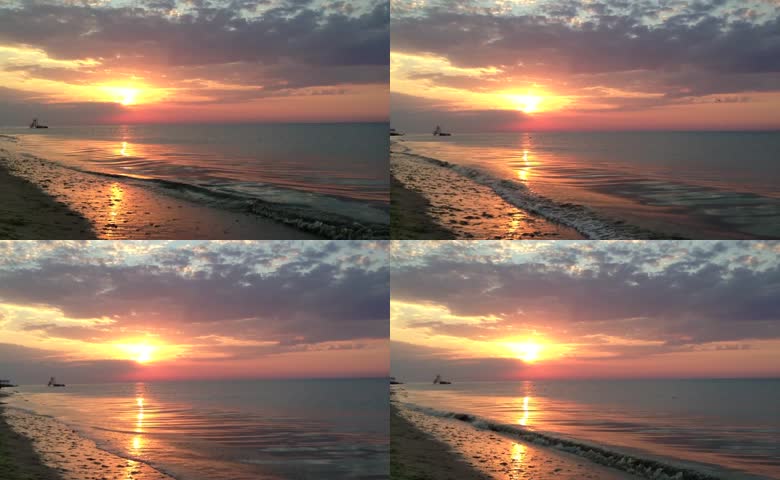 夕阳太阳红日落日海滩海浪海洋