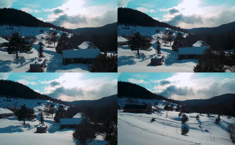 冬日雪景山村风光