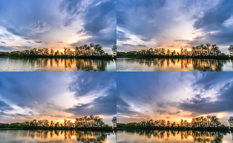 日落湖景晚霞湖面夕阳