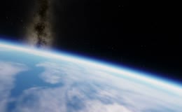太空视角俯瞰地球云层与银河星云