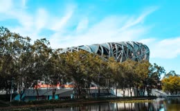 城市地标北京鸟巢地标建筑延时摄影