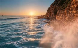 海岸崖壁日出海景
