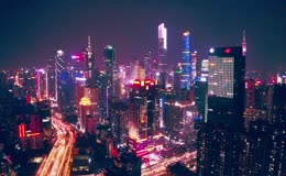 震撼航拍广州CBD城市繁华夜景