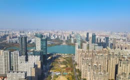 航拍合肥天鹅湖新地中心
