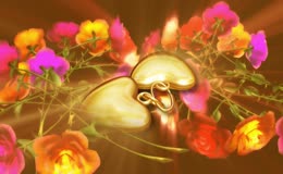 金色爱心浪漫鲜花背景视频