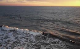 夕阳大海冲浪运动
