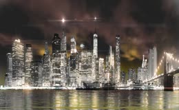 纽约曼哈顿滨江天际线夜景