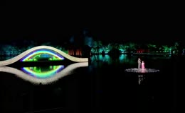 夜晚湖中表演者演唱优美景象