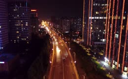 航拍写字楼大厦夜景灯光车流