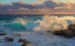 黄昏礁石海浪撞击