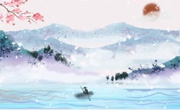 古风水墨山水江上渔翁泛舟