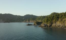 葱郁山林海岸平静海景