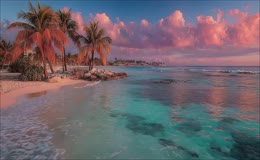 椰林海滩晚霞