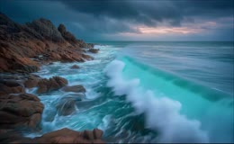 礁石海岸海浪翻滚